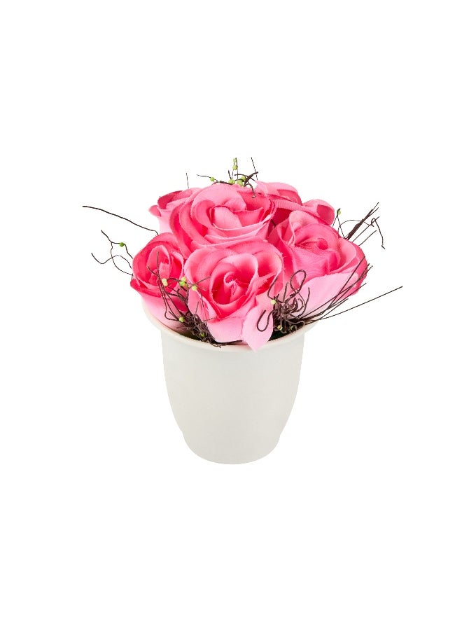 Restaurantware 4 x 6 Inch Faux Roses, 12 Potted Artificial Pink Roses - 6 Blooms, Use As Centerpieces, Home Decor, Or Office Decor, Pink Plastic Fake Roses, For Weddings Or Parties, In Plastic Pots  - Image 1