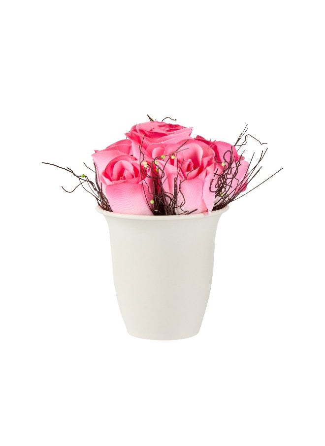 Restaurantware 4 x 6 Inch Faux Roses, 12 Potted Artificial Pink Roses - 6 Blooms, Use As Centerpieces, Home Decor, Or Office Decor, Pink Plastic Fake Roses, For Weddings Or Parties, In Plastic Pots  - Image 2