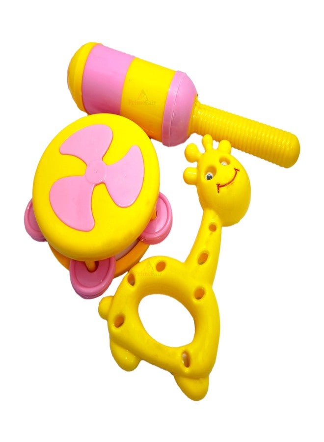 PRIMEFAIR Acrylonitrile Butadiene Styrene (Abs) Baby Newborn Toys Rattle Set, Musical Instruments For Babies 3+ Months New Borns, Baby,Kid (Multi Color) Pack Of 3 - Image 1