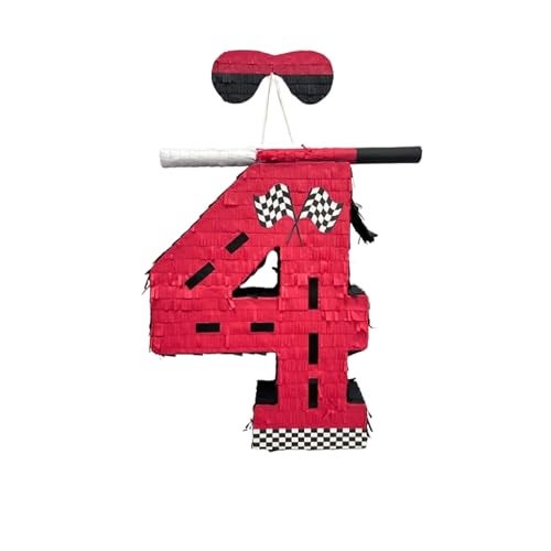 A Pinata 4 U APINATA4Us 175 Large Red Number Four Racing Theme Pinata Rev Up Your Celebration with HighOctane Fun Including Stick and Mask - Image 1