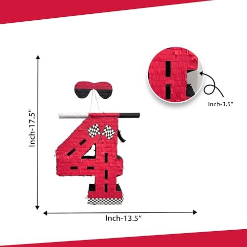 A Pinata 4 U APINATA4Us 175 Large Red Number Four Racing Theme Pinata Rev Up Your Celebration with HighOctane Fun Including Stick and Mask - Image 5