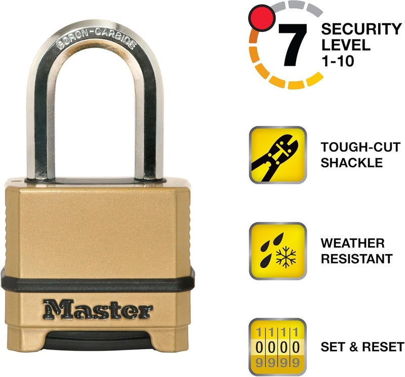 Master Lock Heavy Duty Weatherproof Combination Padlock with Brass Finish, M175XDLF - Image 2