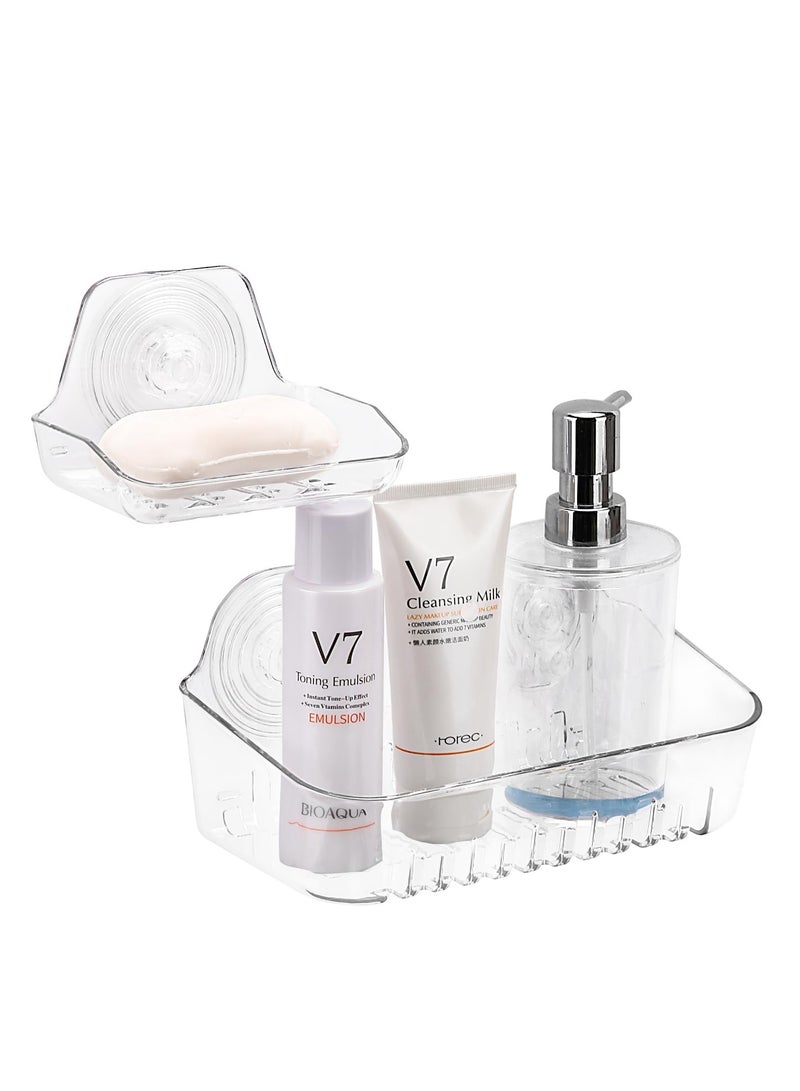 Zikra Suction Cup Soap Dish Set, Self-Adhesive Shower Soap Holder, Strong Sponge Holder for Bathroom, Tub, and Kitchen Sink, Removable & Reusable, Clear, No Drill Required (2 Pack) - Image 3