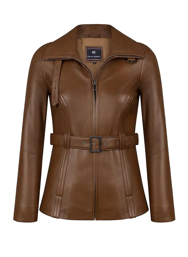 FELIX HARDY Genuine Leather Classic Jacket with Belt