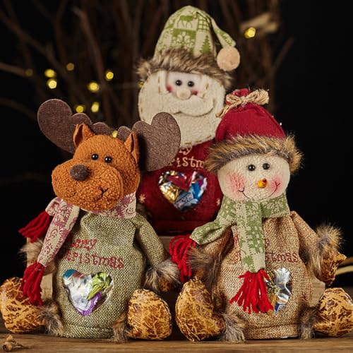 WGXIA Flax Christmas Gift Bags Zipper Design Reusable 2026 New Chritmas Eva Santa Snowman Snowflake Deer Shaped Apple Candy Bags Bulk Storages For Chritmas Party Decor A3PCS - Image 3