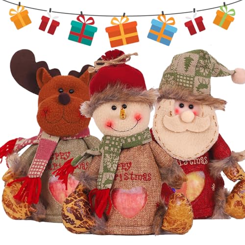 WGXIA Flax Christmas Gift Bags Zipper Design Reusable 2026 New Chritmas Eva Santa Snowman Snowflake Deer Shaped Apple Candy Bags Bulk Storages For Chritmas Party Decor A3PCS - Image 1