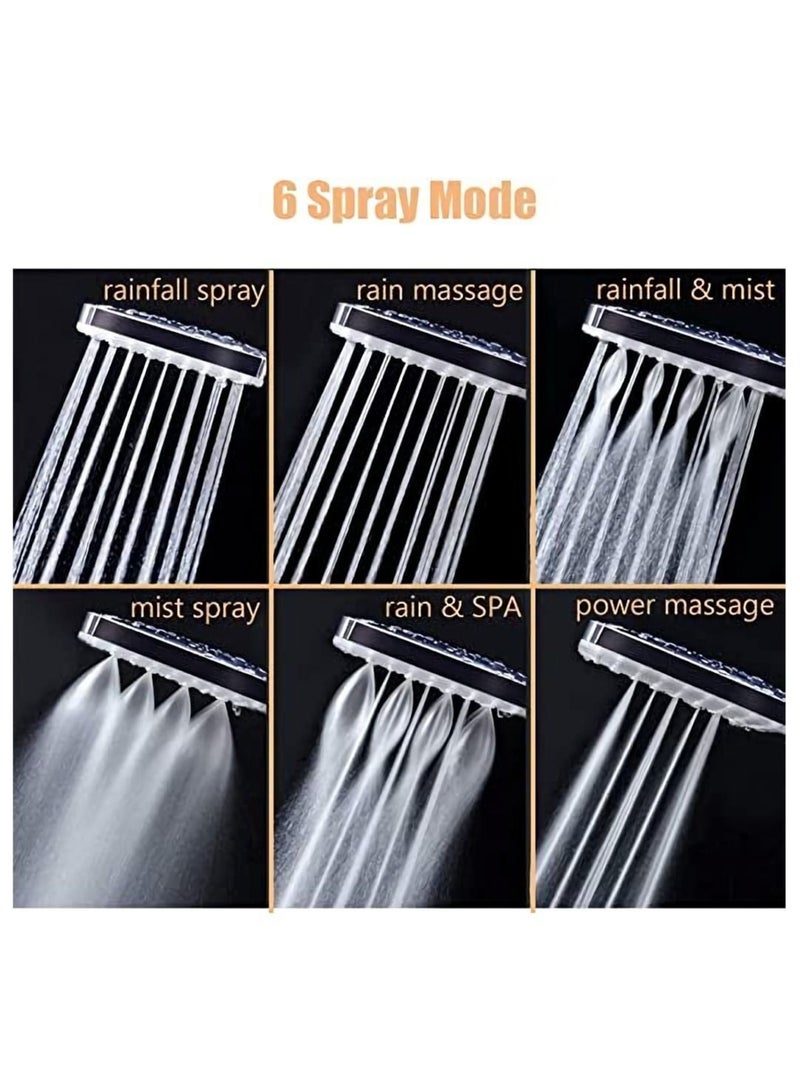 Shower Head with Hose High Pressure Shower Heads with Hose Set 1.5m Universal Set with 6 Settings Spray Mode and 59In Hose Adjustable Ball Joint Bracket Chrome - Image 3