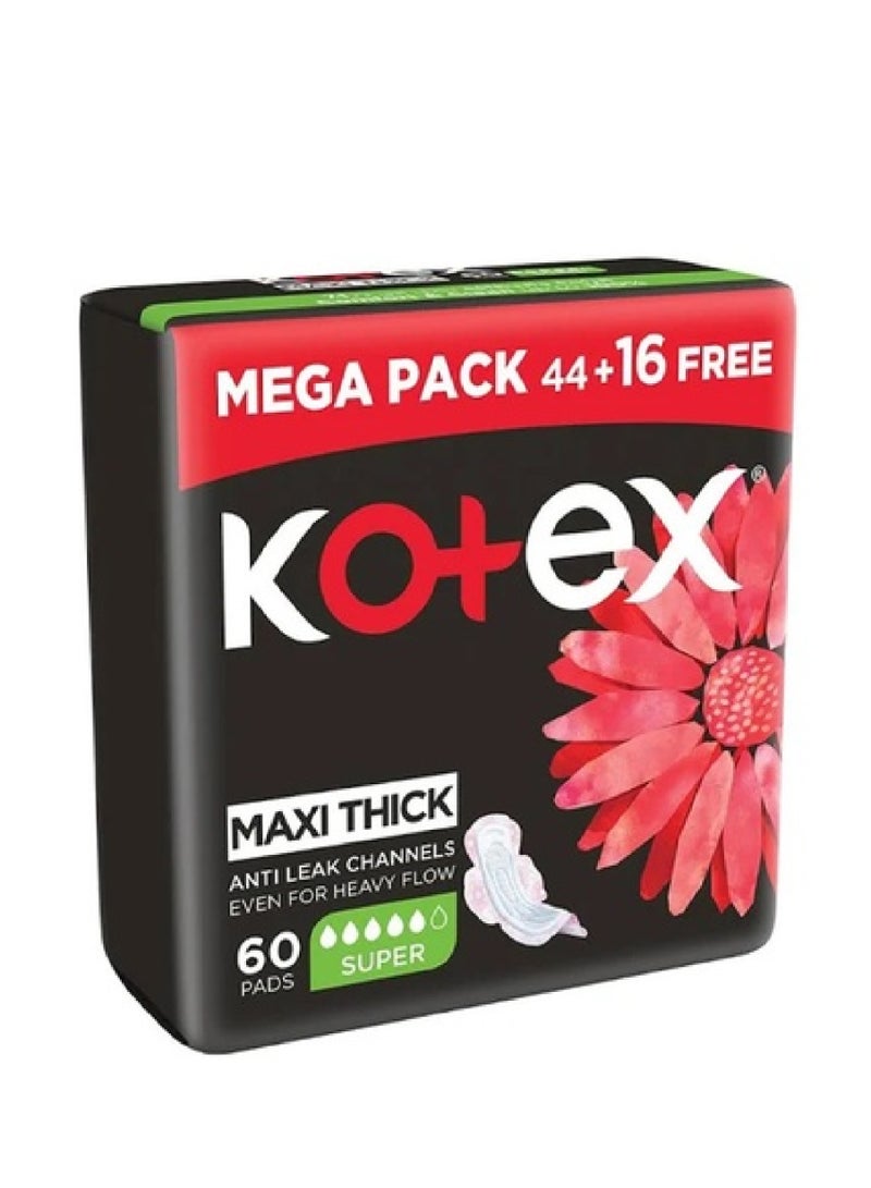 Kotex كوتكس ماكسي سميكة سوبر وسادة 60'S