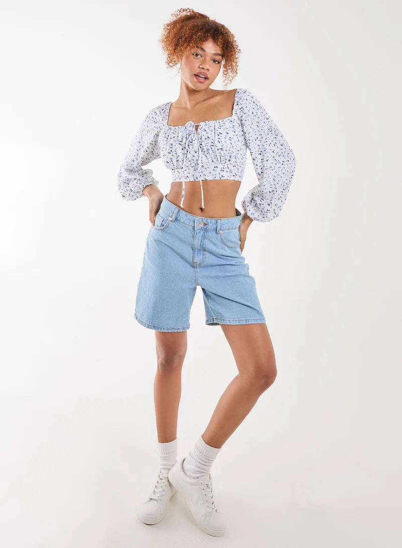 Pink Vanilla  Long Sleeve Cropped Milkmaid Top for Women | Best Price UAE