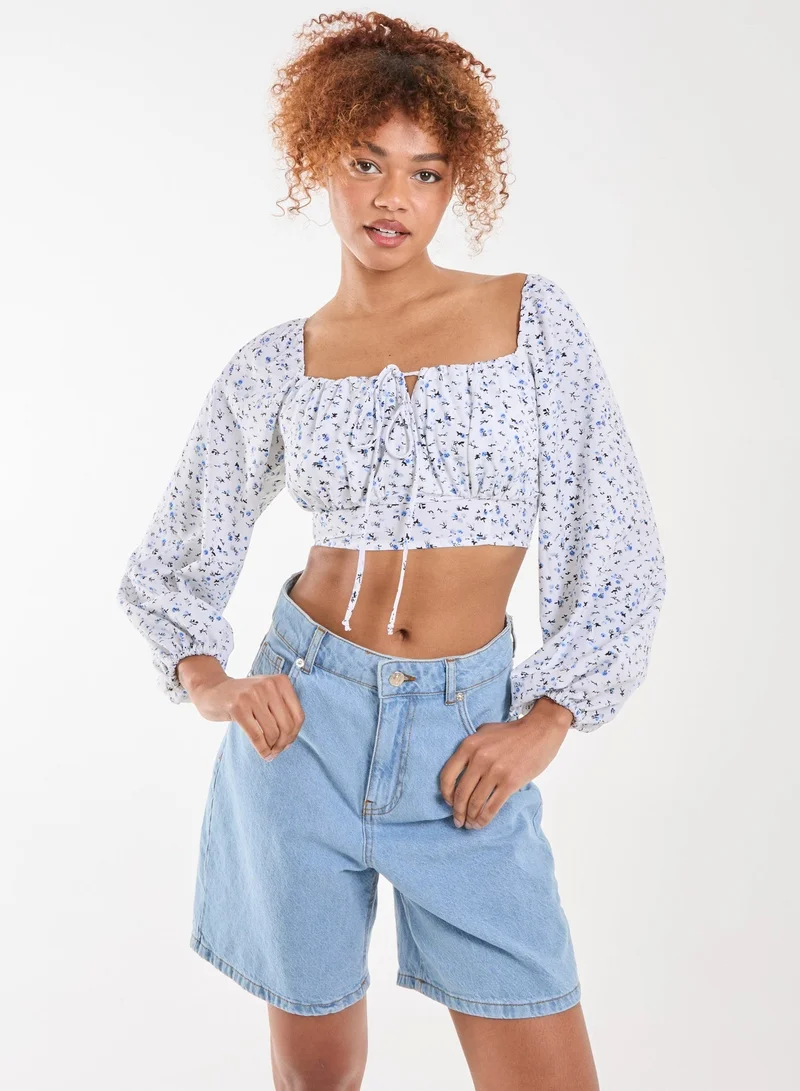 Pink Vanilla  Long Sleeve Cropped Milkmaid Top for Women | Best Price UAE