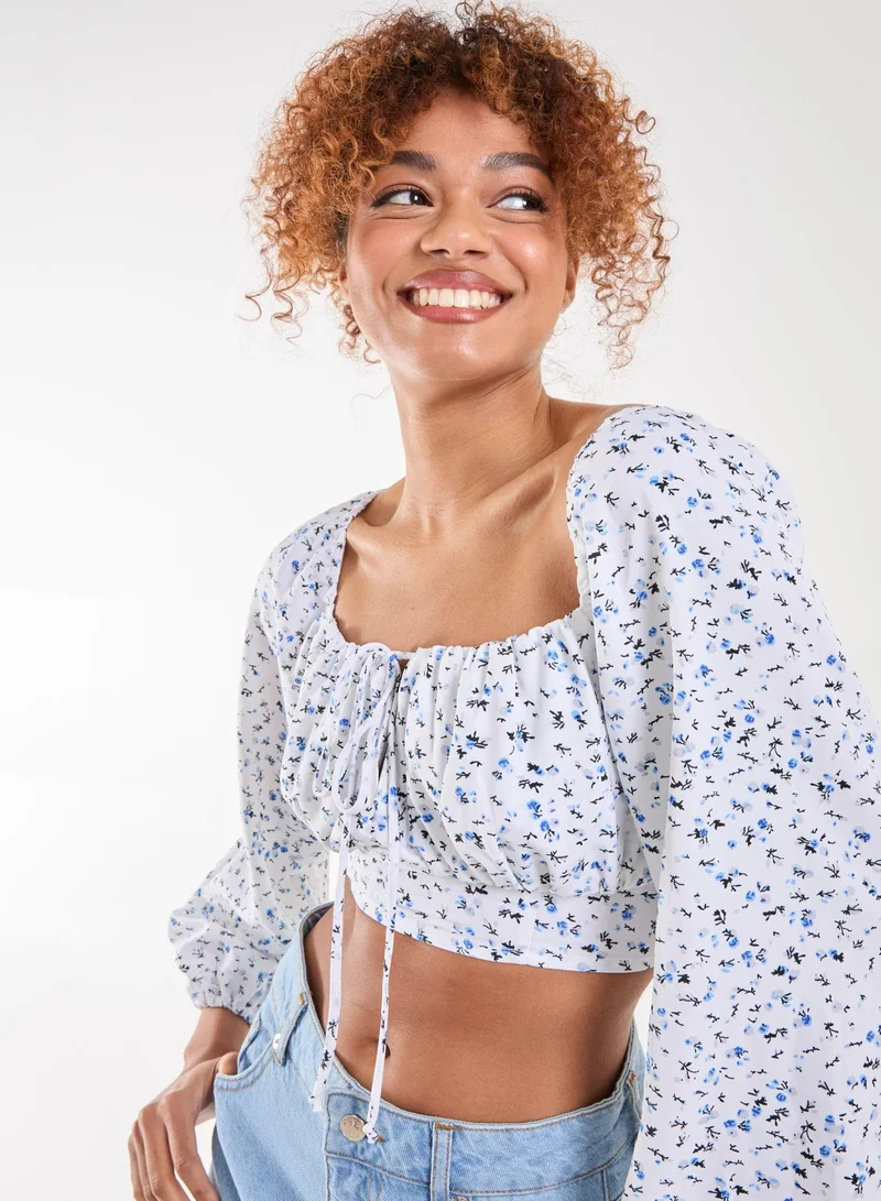 Pink Vanilla Long Sleeve Cropped Milkmaid Top