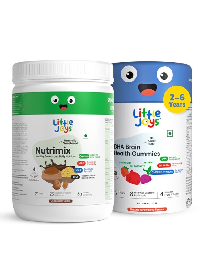 Little Joys Brain Development Kit (2-6 Years) | With NutriMix (350g) & Brain Health Gummies (30 day pack) | Omega 3 DHA-Packed Kit for Better Focus & Memory - Image 1