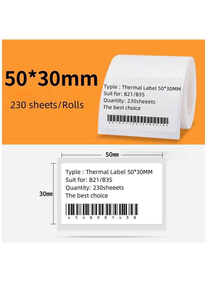 B21/B3S Waterproof、Oilproof Thermal Label Paper for Barcode Printing 50*30mm White 230sheets/Roll