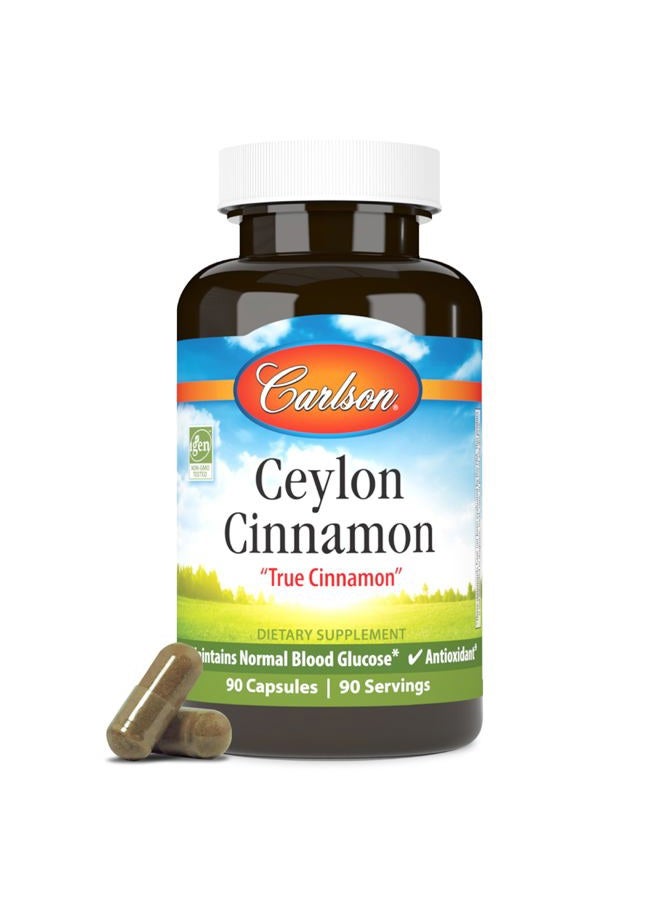 Carlson Ceylon Cinnamon, 500 mg, Healthy Blood Sugar, True Cinnamon, 90 capsules - Image 1