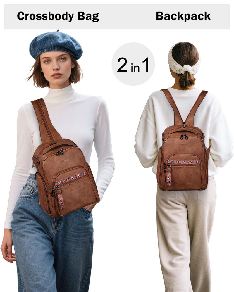 FADEON Large Sling Bag for Women, Designer Leather Crossbody Purse Convertible Sling Backpack, Anti Theft Daypack for Travel - Image 2