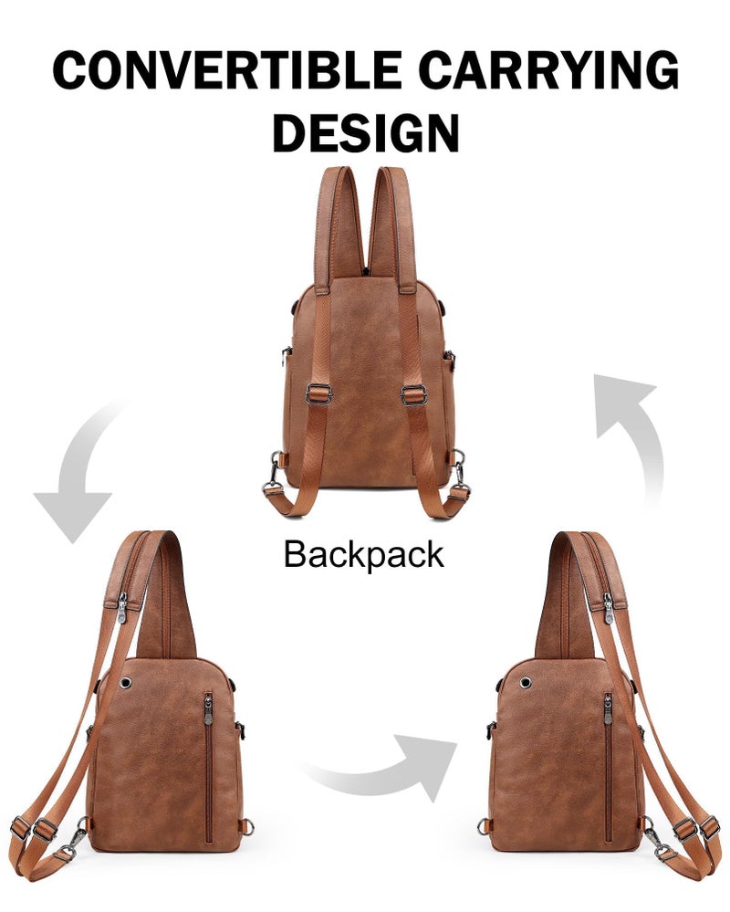 FADEON Large Sling Bag for Women, Designer Leather Crossbody Purse Convertible Sling Backpack, Anti Theft Daypack for Travel - Image 4