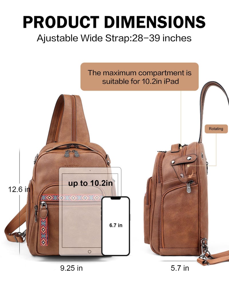 FADEON Large Sling Bag for Women, Designer Leather Crossbody Purse Convertible Sling Backpack, Anti Theft Daypack for Travel - Image 5