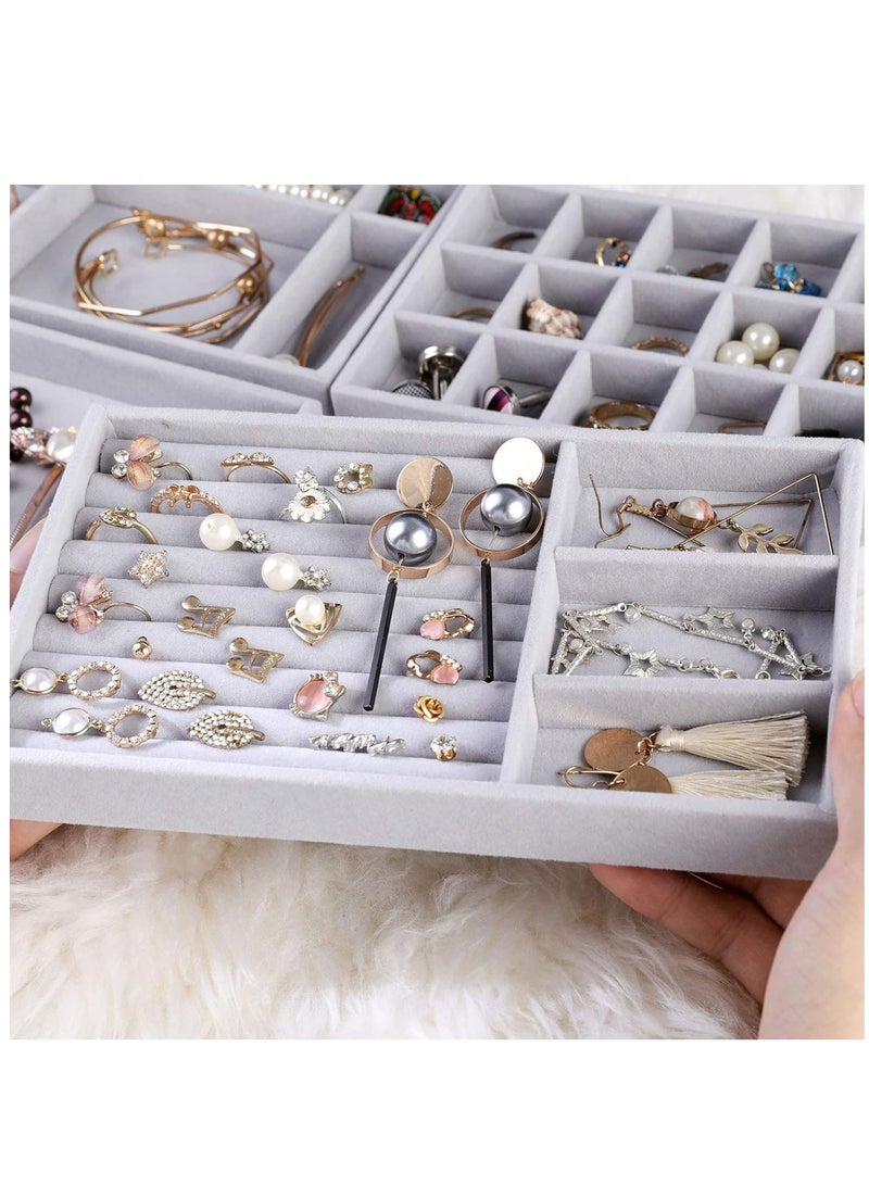 XiuWoo 4 PCS Stackable Jewelry Organizer Trays, Drawer Organizer and Jewelry Display Case Storage Container for Earring Necklace Rings Bracelet with Removable Dividers - Image 2
