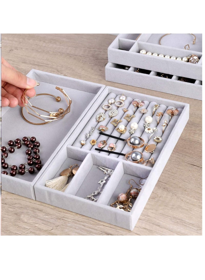XiuWoo 4 PCS Stackable Jewelry Organizer Trays, Drawer Organizer and Jewelry Display Case Storage Container for Earring Necklace Rings Bracelet with Removable Dividers - Image 5