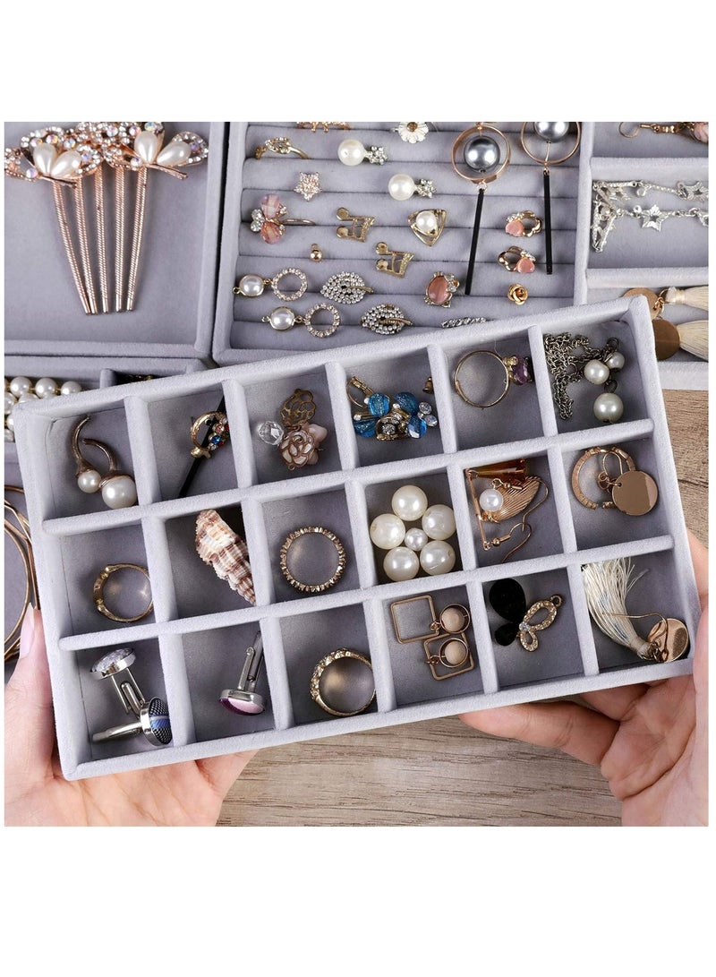 XiuWoo 4 PCS Stackable Jewelry Organizer Trays, Drawer Organizer and Jewelry Display Case Storage Container for Earring Necklace Rings Bracelet with Removable Dividers - Image 3