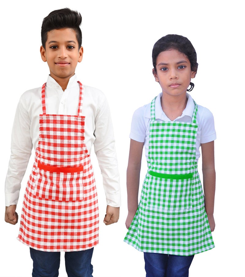 Switchon Waterproof Kids Multi Purpose Cooking Painting and School Apron in Checks Pack of 2 Apron - Image 1