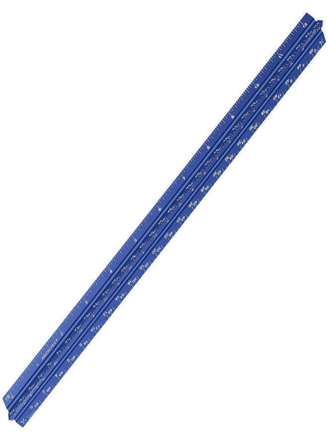 Hutou 12" Architectural Scale Ruler Aluminum Architect Scale Triangular Scale Ruler for Architects, Draftsman, Students and Engineers, Blue - Image 2