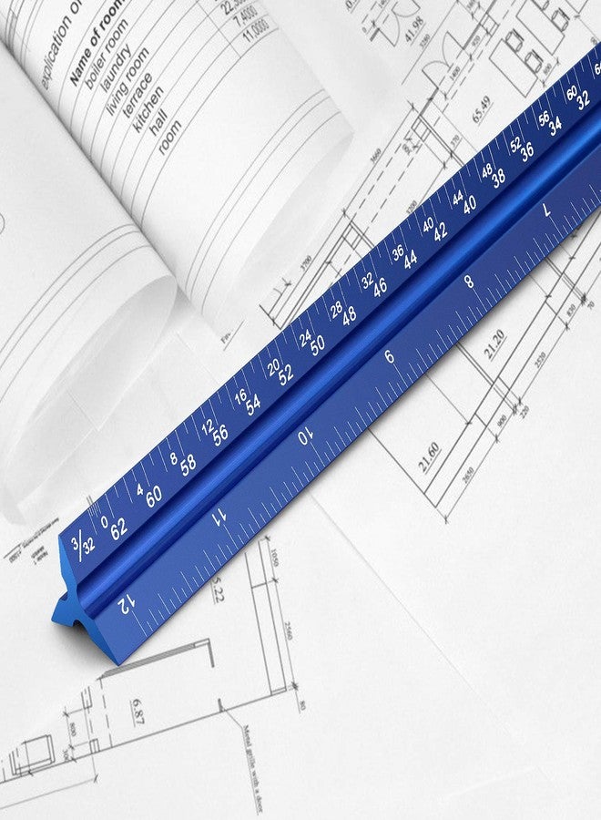 Hutou 12" Architectural Scale Ruler Aluminum Architect Scale Triangular Scale Ruler for Architects, Draftsman, Students and Engineers, Blue - Image 5