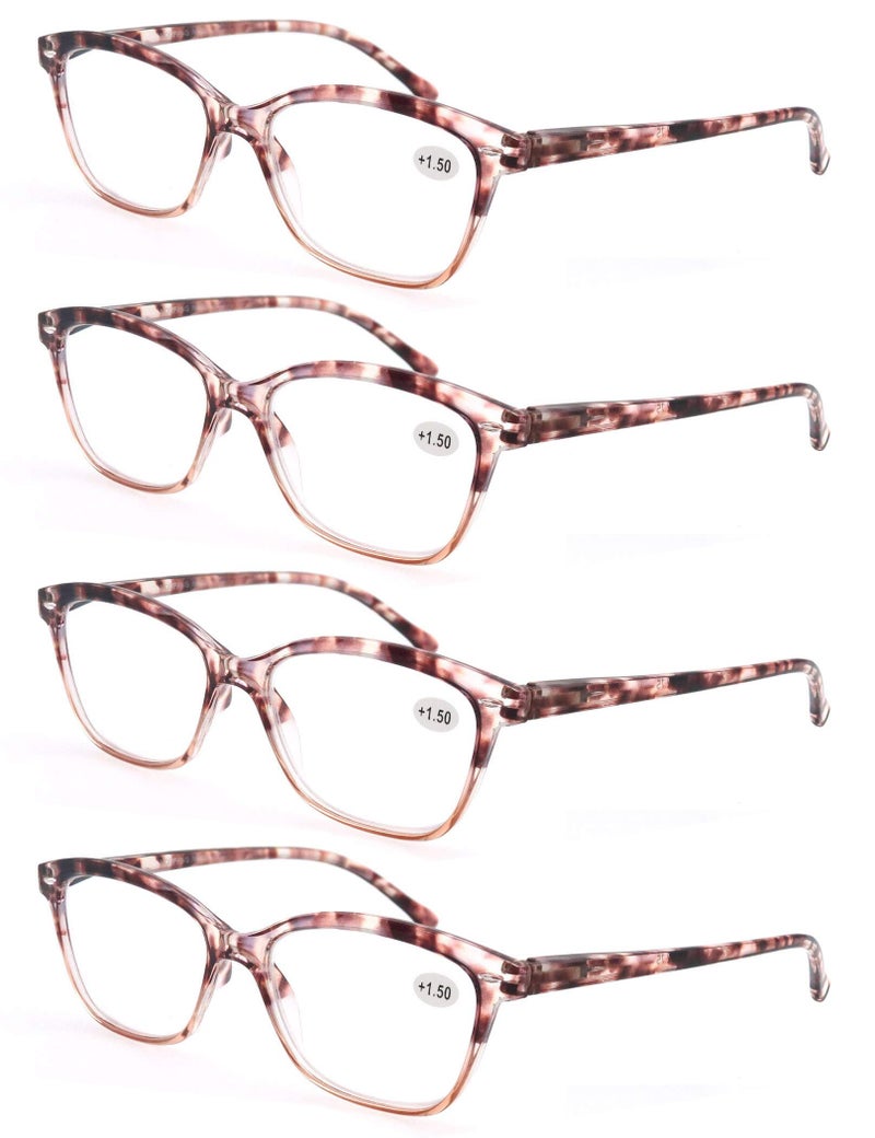 MODFANS Women Reading Glasses 125 Brown Demi Cateye Ladies Readers with Comfort Spring Hinge Pattern Design Pouch Included 4 Pack