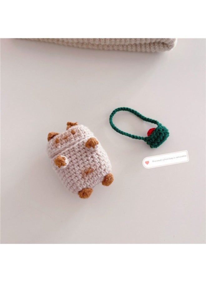 Generic - Knitted Backpack Kitten For Apple Bluetooth Earphone Cover AirPods4 Soft Case 1/2/3 Generation Cute Pro2 Female-Color:Knitted Backpack Kitten Headphone Cover-Applicable Model:AirPods Pro/AirPods Pro2 - Image 1