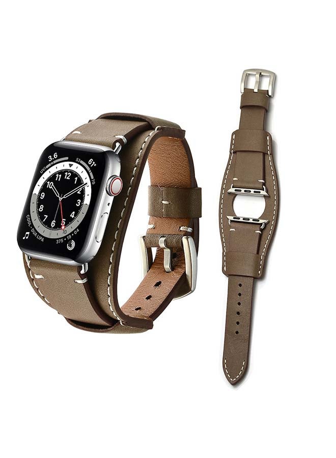 بيرفيي سوار بديل من الجلد لساعة أبل سلسلة 6/SE/5/4/3/2/1 البني الفاتح