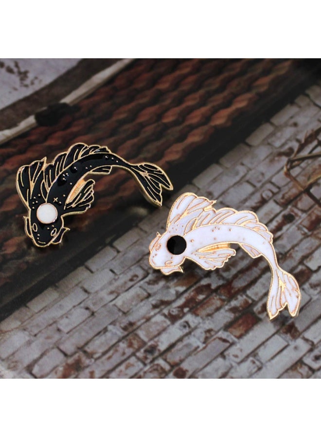 Goolsky Enamel Lapel Brooches Pin Set, 2pcs Lovely Black and White Fish Brooch, Cute Cartoon Pins for Backpacks Clothes Bags Jackets Hat Jewelry DIY Accessories  - Image 2