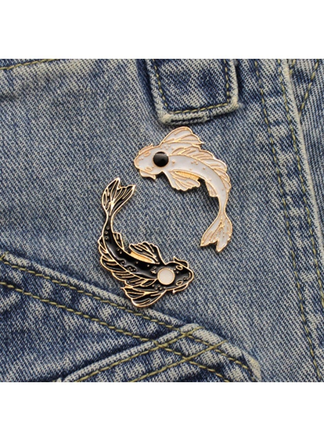 Goolsky Enamel Lapel Brooches Pin Set, 2pcs Lovely Black and White Fish Brooch, Cute Cartoon Pins for Backpacks Clothes Bags Jackets Hat Jewelry DIY Accessories  - Image 4