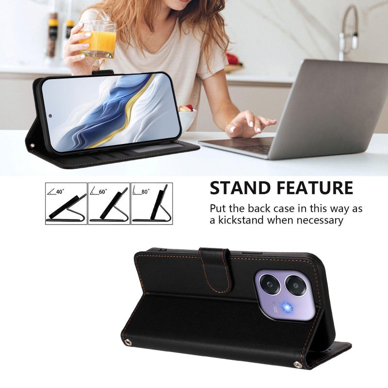 erorex For OPPO A3x / A3 / A60 5G Global Embossed  Cat Leather Phone Case with Hand Strap(Black) - Image 3