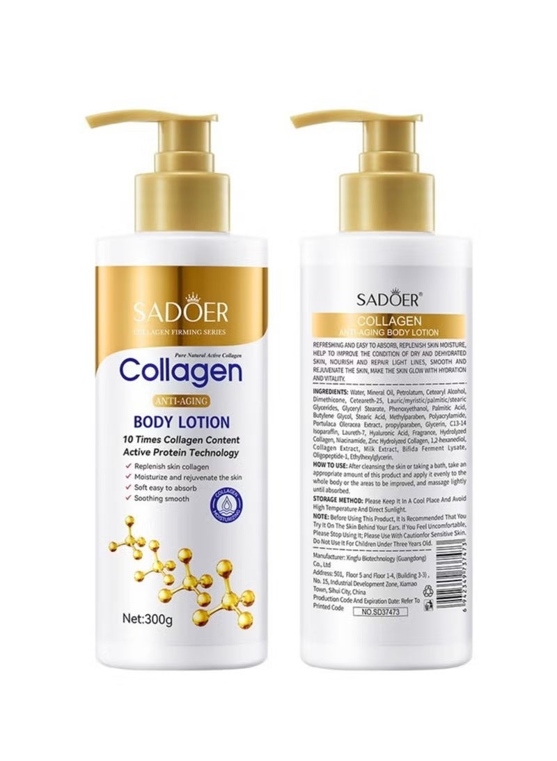 SADOER Collagen Anti Wrinkle Body Lotion, Nourishing Whitening Moisturizing Skin Care Cream, Fast Absorbing Anti Ageing, Smooth And Soft Skin Repair Cream To Remove Darkness 300g