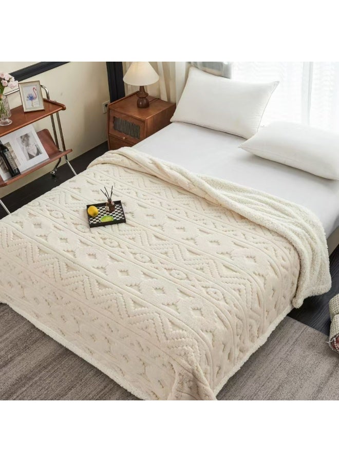 Comfy Embossed Thick Cream Plush Luxurious & Soft Blanket 200 x 230 Cm