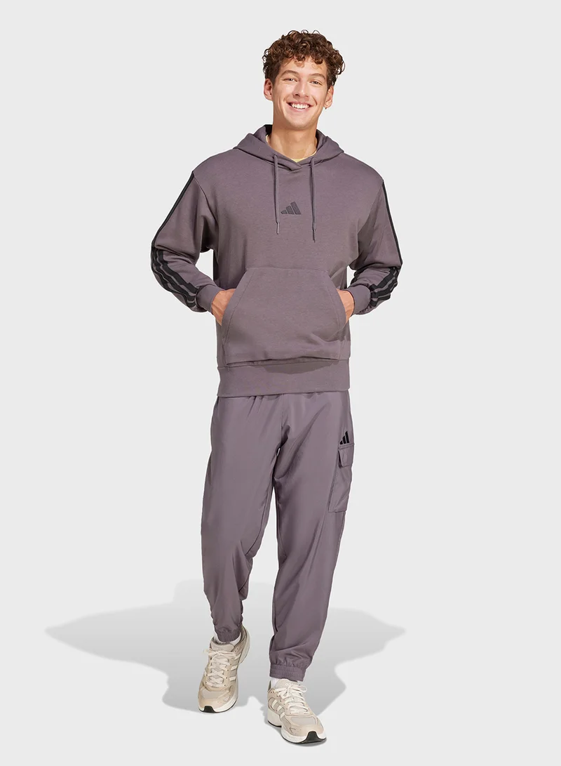 Adidas Essential 3 Stripe French Terry Hoodie