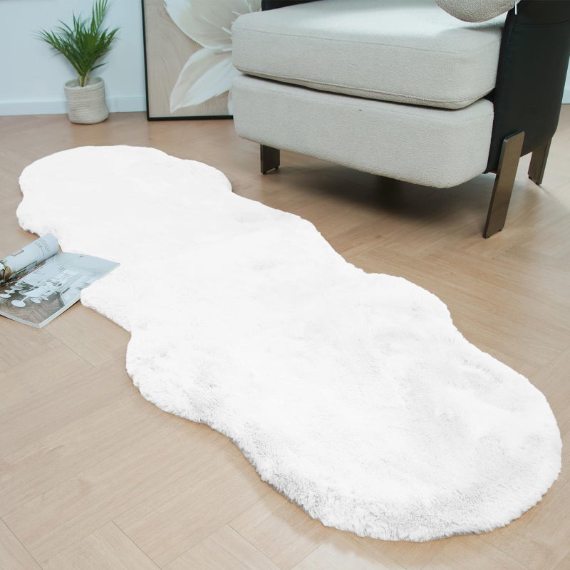 Latepis White Runner Rugs for Bedroom Soft Fuzzy Faux Sheepskin Rug 2x6 Faux Rabbit Fur Rugs NonSlip Washable Shag Fluffy Rug for Living Room Nursery Dorm