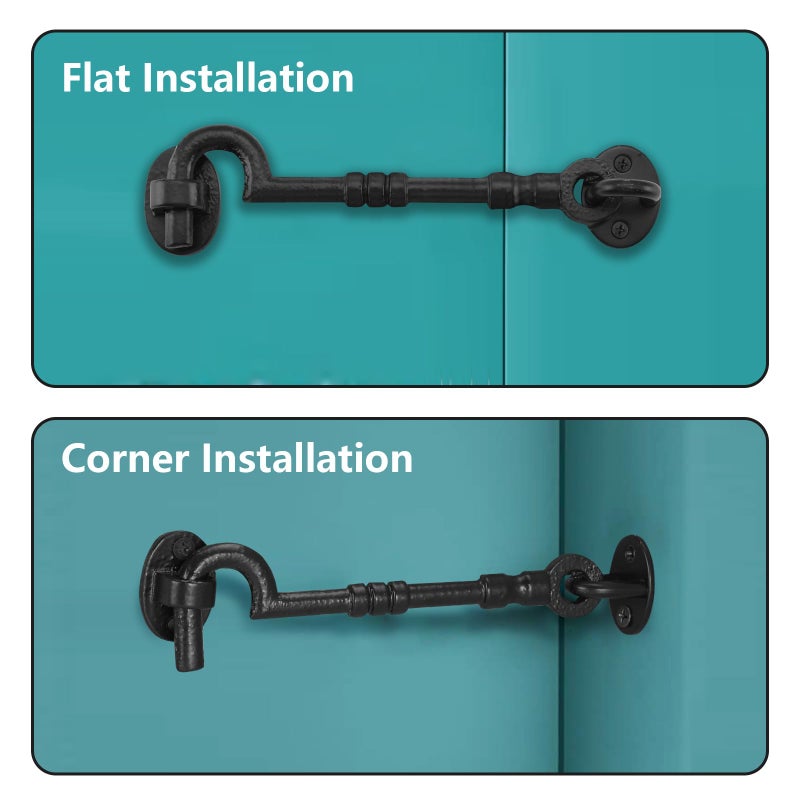 ويل ميد مزلاج خطافي وحلقي للأبواب من ويل ميد مقاس 6 بوصات، مزلاج مقاوم للصدأ، قفل خطافي للخصوصية للأبواب والبوابات والحظائر والأكواخ وغرف النوم والنوافذ مع براغي (عبوة من قطعتين، أسود) - Image 4