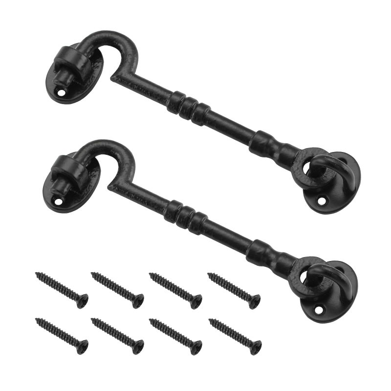 ويل ميد مزلاج خطافي وحلقي للأبواب من ويل ميد مقاس 6 بوصات، مزلاج مقاوم للصدأ، قفل خطافي للخصوصية للأبواب والبوابات والحظائر والأكواخ وغرف النوم والنوافذ مع براغي (عبوة من قطعتين، أسود) - Image 1