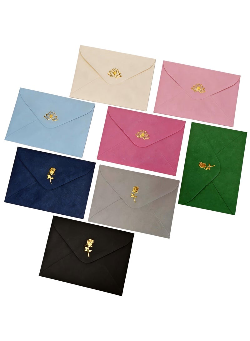 BenQuand 16 Pack  Envelop with Gold Embossed Patterns, 8 Colors Self Adhesive Envelopes for Invitations, Great for Graduation, Invitation, Wedding and RSVP Cards,4.2x6.2 inch - Image 1