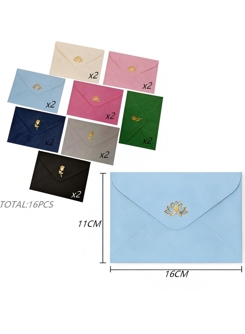 BenQuand 16 Pack  Envelop with Gold Embossed Patterns, 8 Colors Self Adhesive Envelopes for Invitations, Great for Graduation, Invitation, Wedding and RSVP Cards,4.2x6.2 inch - Image 2
