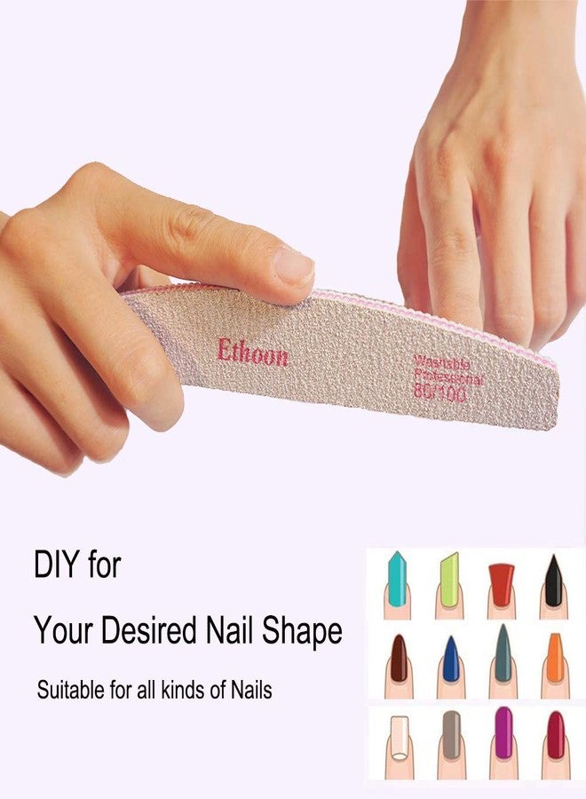 ETHOON 12 Pcs Nail Files Premium Professional Moon Zebra Nail Files Durable Emery Board Manicure Tools for Home and Salon 80/100 Grit Pink - Image 3