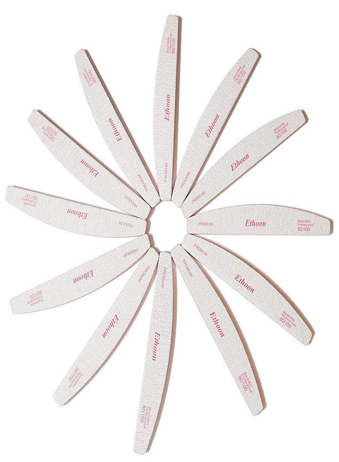 ETHOON 12 Pcs Nail Files Premium Professional Moon Zebra Nail Files Durable Emery Board Manicure Tools for Home and Salon 80/100 Grit Pink - Image 1