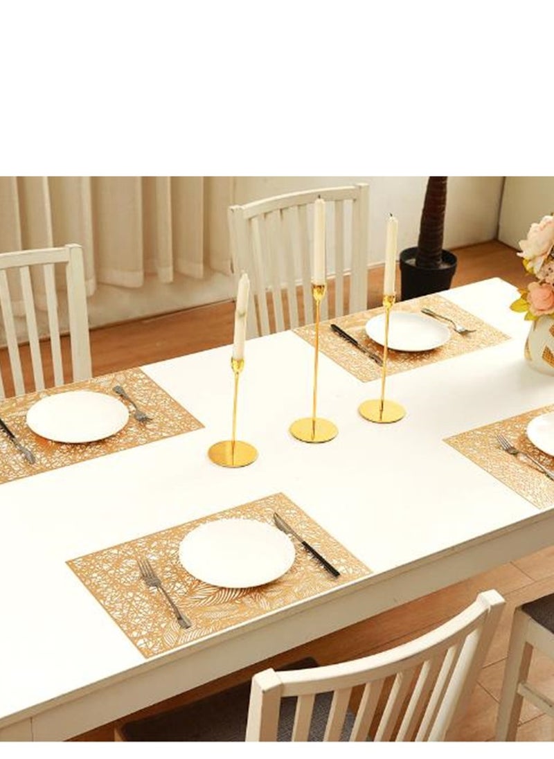Golden - Table Mat Set of 6, Rectangular Gold Placemat for Dining Table,  45X30cm Washable & Wipeable Place Mat Cloth for Ramadan Wedding Kitchen Living Room Home Coffee Party Decor - Image 1