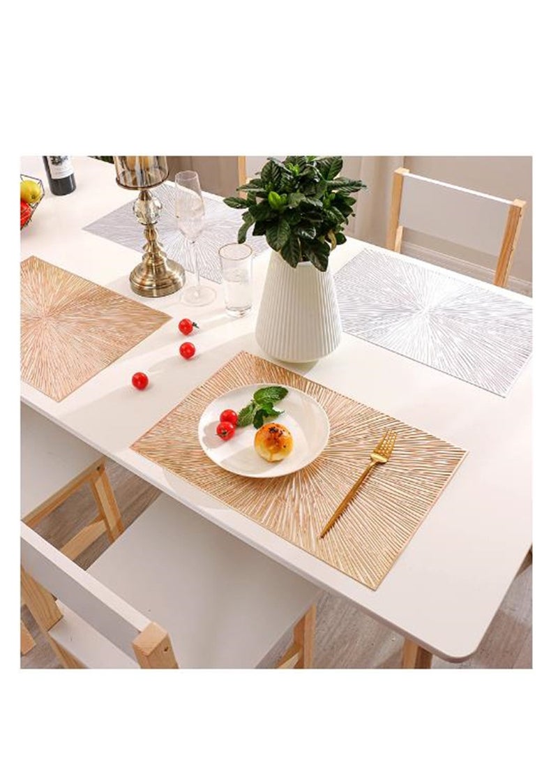 Golden - Table Mat Set of 6, Rectangular Gold Placemat for Dining Table,  45X30cm Washable & Wipeable Place Mat Cloth for Ramadan Wedding Kitchen Living Room Home Coffee Party Decor - Image 1
