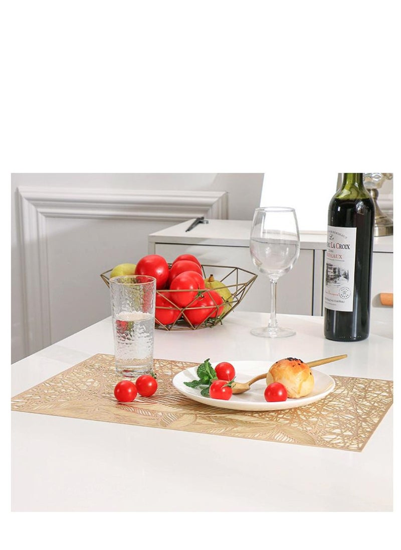 Golden - Table Mat Set of 6, Rectangular Gold Placemat for Dining Table,  45X30cm Washable & Wipeable Place Mat Cloth for Ramadan Wedding Kitchen Living Room Home Coffee Party Decor - Image 1