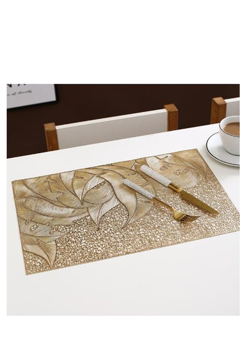 Golden - Table Mat Set of 6, Rectangular Gold Placemat for Dining Table,  45X30cm Washable & Wipeable Place Mat Cloth for Ramadan Wedding Kitchen Living Room Home Coffee Party Decor - Image 1