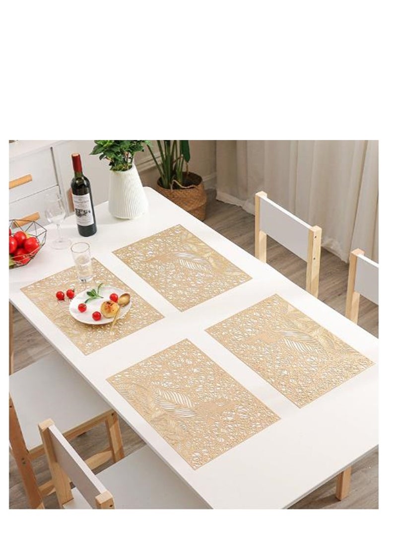 Golden - Table Mat Set of 6, Rectangular Gold Placemat for Dining Table,  45X30cm Washable & Wipeable Place Mat Cloth for Ramadan Wedding Kitchen Living Room Home Coffee Party Decor - Image 1