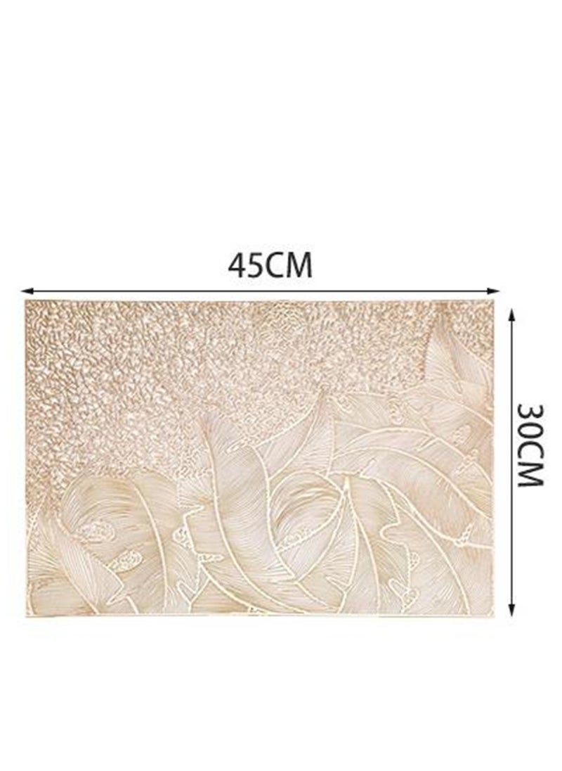 Golden - Table Mat Set of 6, Rectangular Gold Placemat for Dining Table,  45X30cm Washable & Wipeable Place Mat Cloth for Ramadan Wedding Kitchen Living Room Home Coffee Party Decor - Image 1