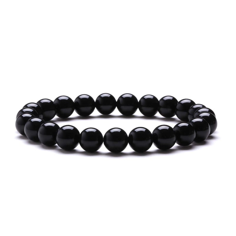 J.Fée Black Agate Bracelet, Beads Bracelet for Women Natural Stone Bracelet Crystal Bracelet for Healing Gemstone Bracelet for Men Anxiety Bracelet Stretch Bracelet Yoga Mala Bracelet for Christmas - Image 1